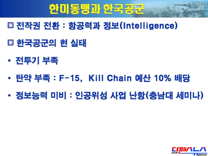 최첨단 F-15K는 탄약부족으로 제 역할을 수행하지 못하고 있다. 공군력이 약하면 해군과 지상은 괴멸될 수 있다.