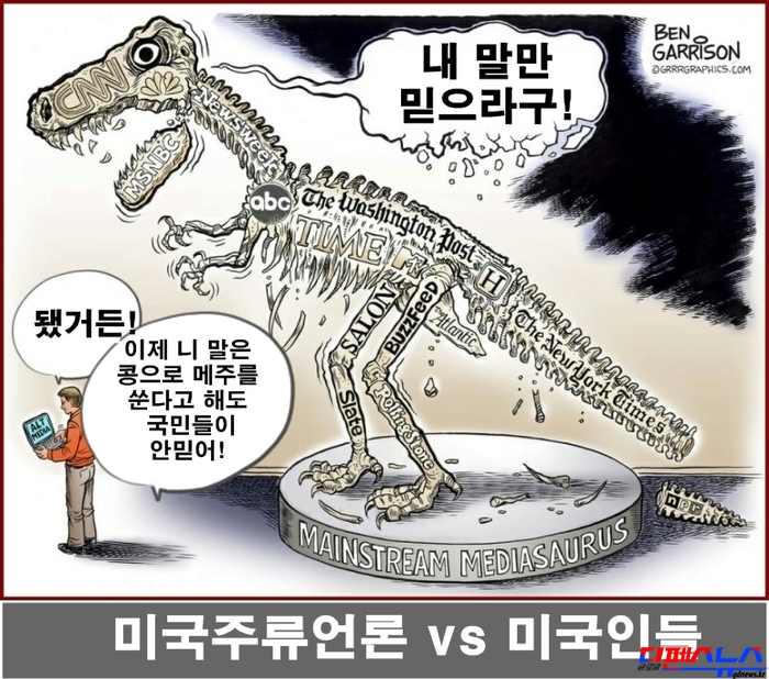 미국 주류언론을 대하는 미국인들의 의식구조를 패러디한 포스터를 한국어로 번역한 포스터가 인터넷에서 인기를 끌고 있다. 한국 언론들은 이미 좌경화 되었고 자신들과 코드가 맞는 사람을 대통령으로 세우고 뒤에서 막대한 부를 창출하기 위해서 특정후보를 공공연하게 홍보하고 있다.